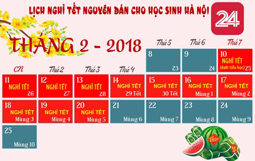 Thông báo lịch nghỉ Tết nguyên đán Mậu Tuất năm 2018